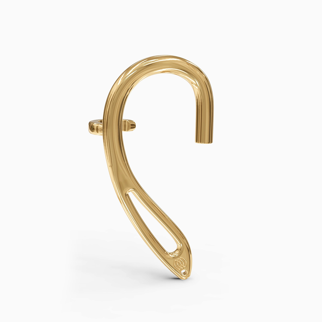 Angled image of gold side-clip cuff displaying seamless design