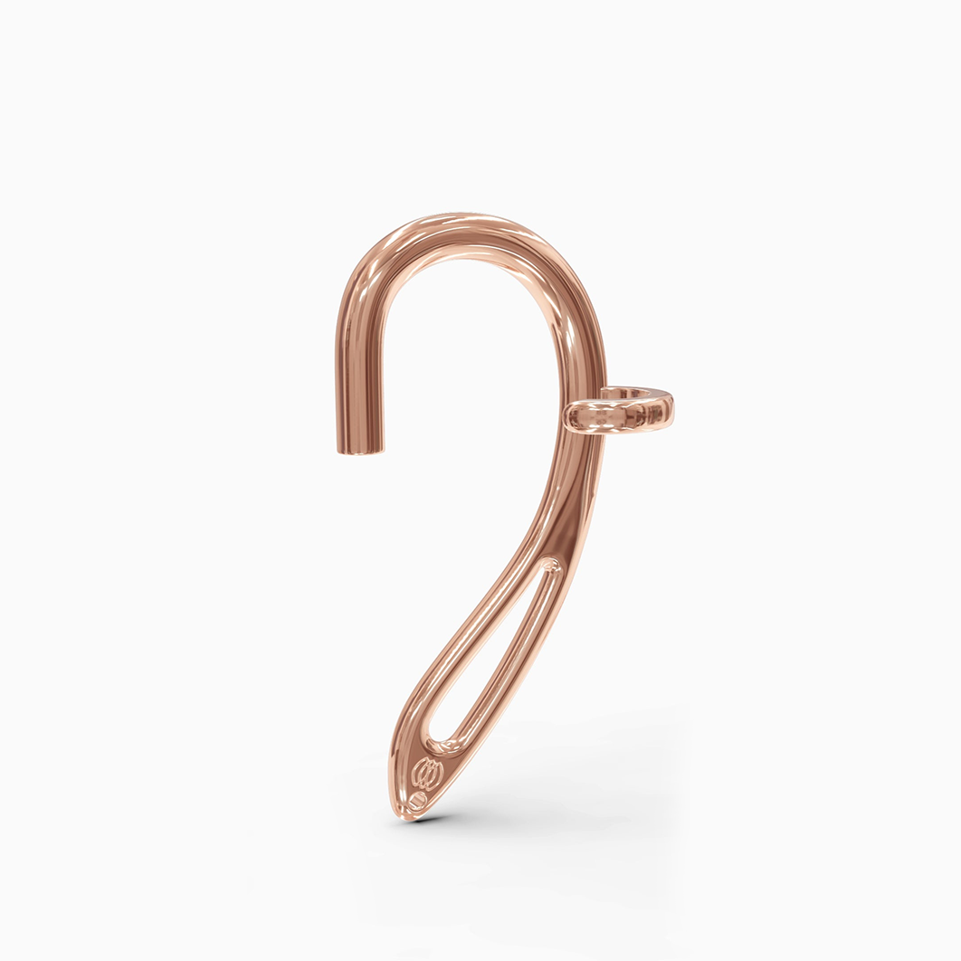 Angled image of rose gold side-clip cuff with ergonomic fit