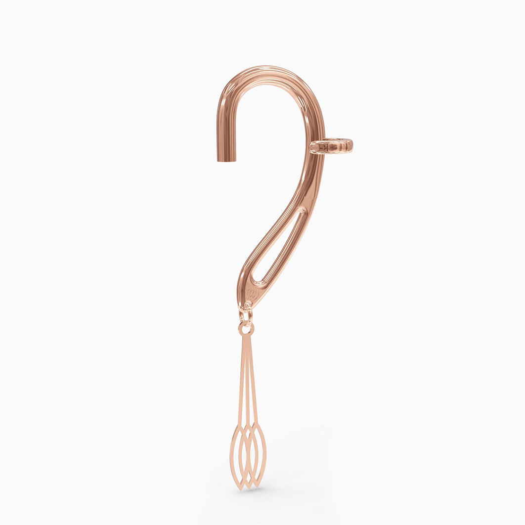 Front view of rose gold side-clip Radiance dangle cuff for AirPods