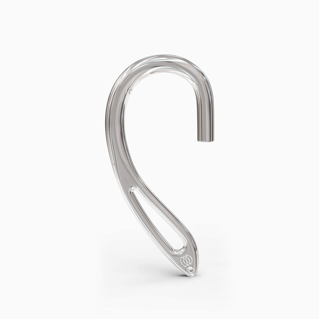 Side profile of sterling silver Swirls ear cuff showcasing AirPod holding clip