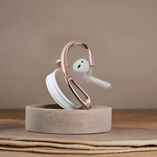 Front view of rose gold side-clip ear cuff for wearable audio