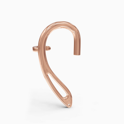 Side profile of rose gold cuff securing AirPod comfortably