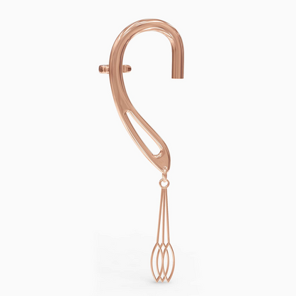 Angled image of rose dangle side-clip cuff showcasing swing design