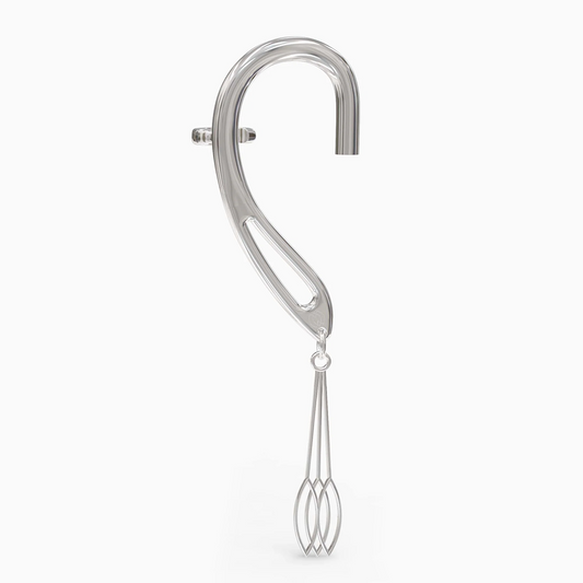 Angled image of side-clip silver dangle cuff showing pendant